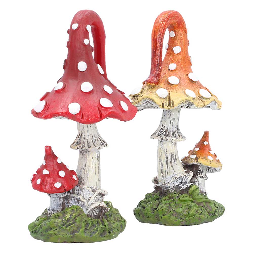 Woodland Whimsies Mushroom Ornament Set - Opposite angle showing curved stems and caps