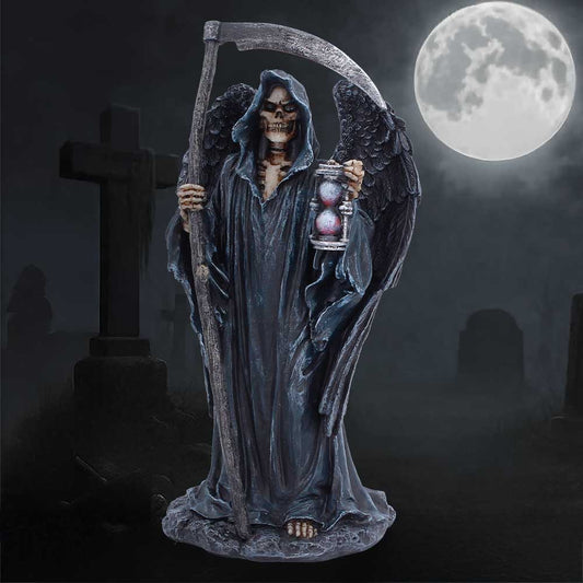 Hour of the Reaper Winged Figurine - Winged reaper in a styled gothic display
