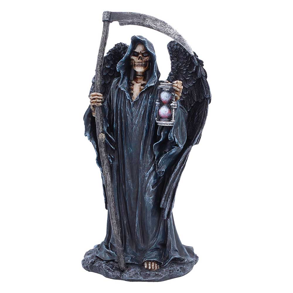 Hour of the Reaper Winged Figurine - Front showing winged reaper with scythe and hourglass