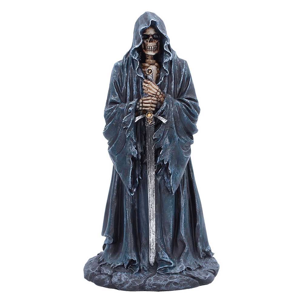 Reaper’s Oath Gothic Figurine - Front showing hooded skeleton holding a lowered sword