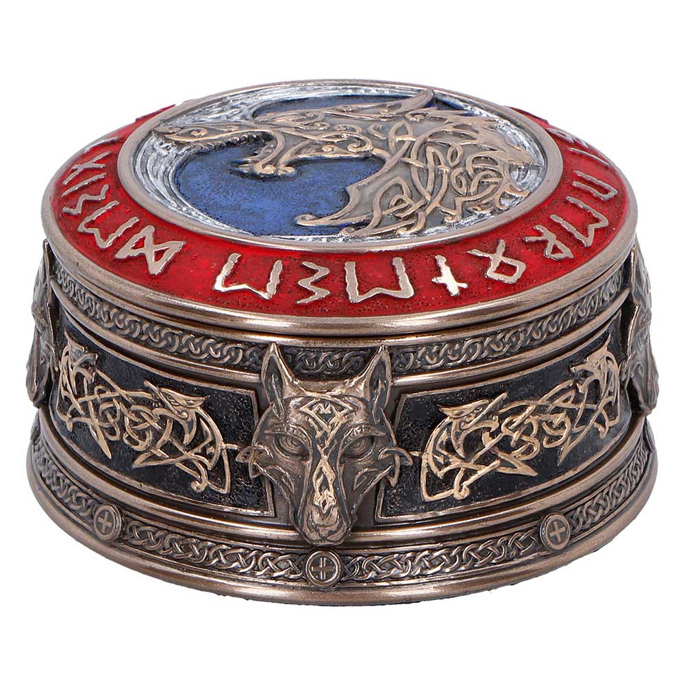 Fenrir’s Treasure Norse Wolf Box - Closed box showing wolf head and Norse knotwork