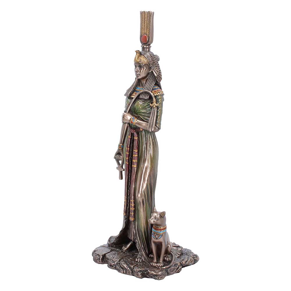 Egyptian Queen Nefertari Figurine - Angle showing bronze-tone details and green drapery