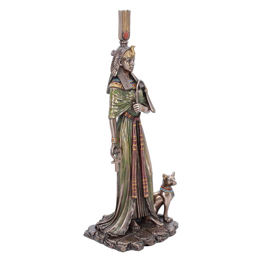Egyptian Queen Nefertari Figurine - Opposite angle of standing figure and cat