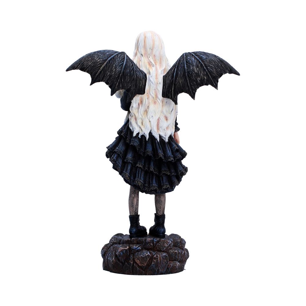 Gentle Hold Gothic Fairy Figurine - Rear showing long hair between black wings