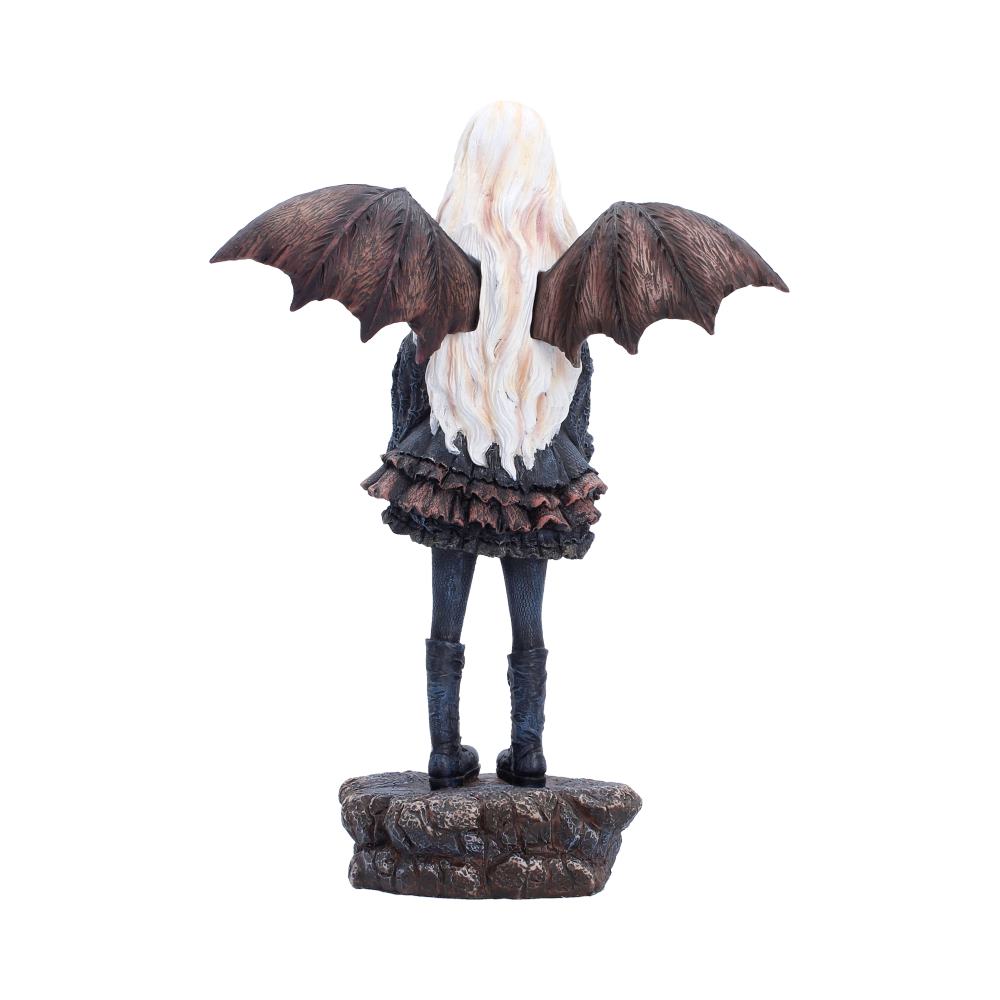 Hidden Verses Gothic Fairy Figurine - Rear of patterned wings and layered dress