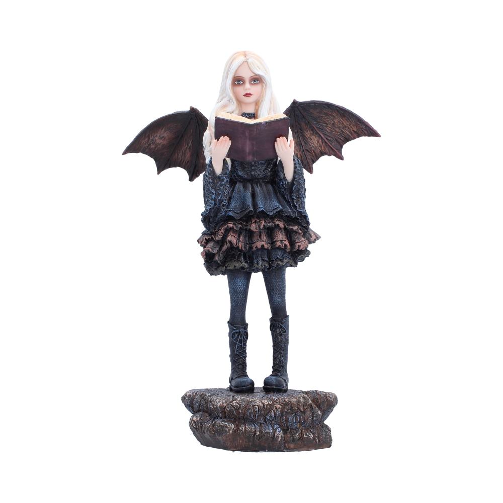 Hidden Verses Gothic Fairy Figurine - Front showing fairy holding an open book