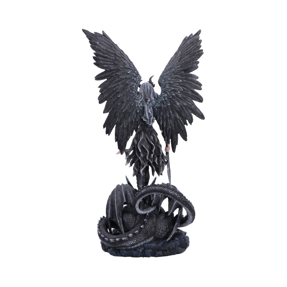 Blackwing Sovereign Gothic Winged Figurine - Rear showing large feathers and curling tail