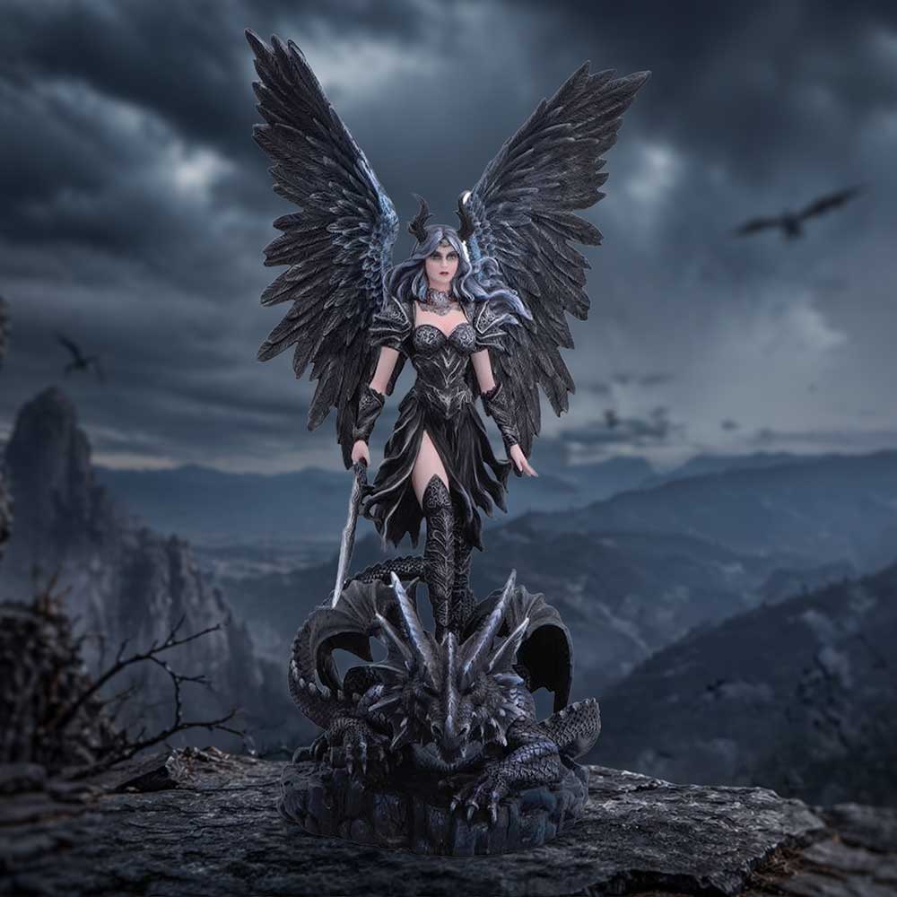 Blackwing Sovereign Gothic Winged Figurine - Large winged figure in a styled dark fantasy display