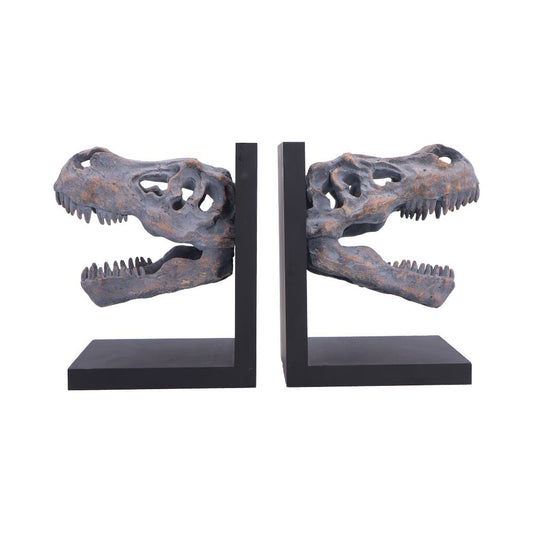 Tyrannosaurus Rex Skull Bookends - Front showing paired outward-facing dinosaur skulls
