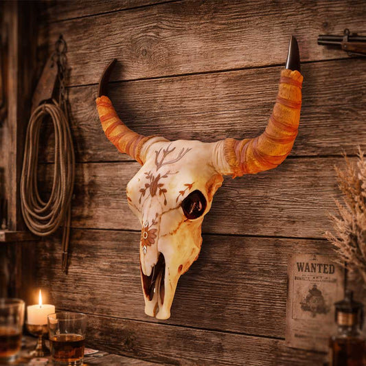 Spirit of the South Nemesis Now bull skull wall ornament with sweeping horns, weathered bone detail and Southwestern styling