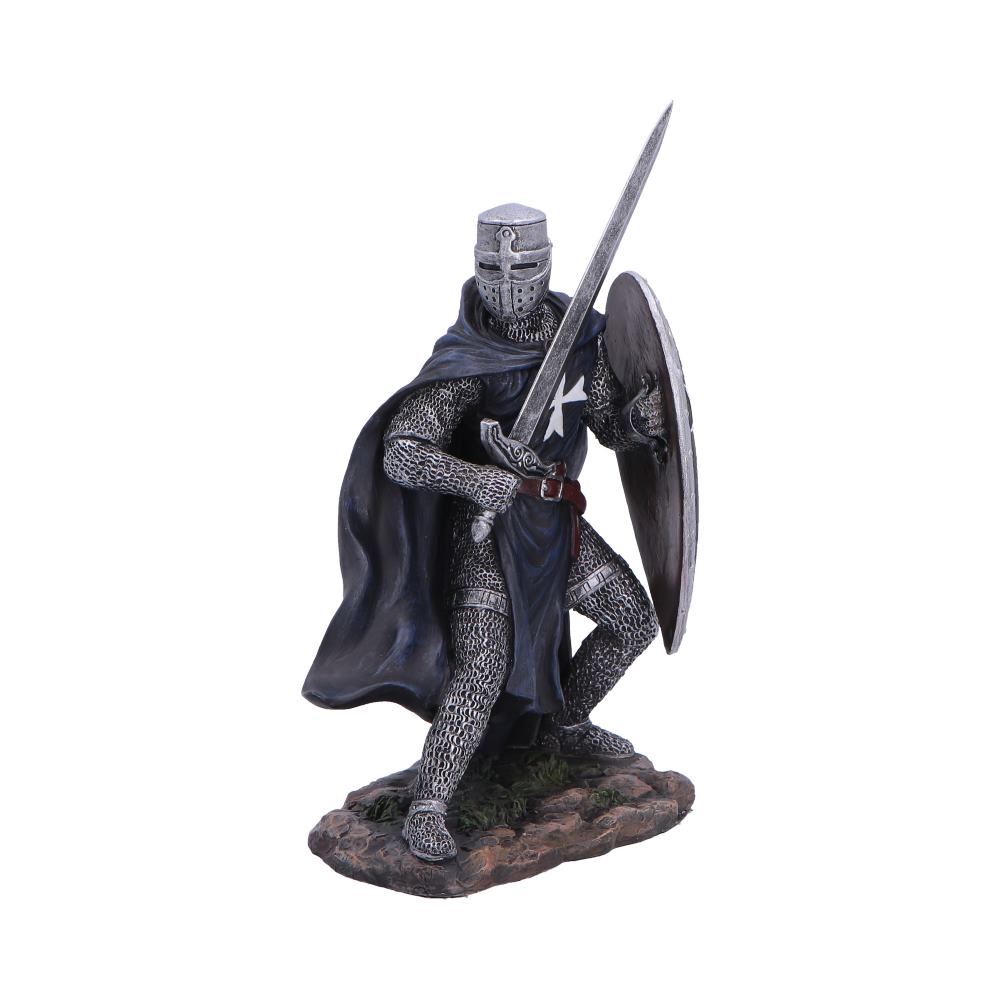 Knight Hospitaller Medieval Figurine - Opposite angle of sword, chainmail and rocky base