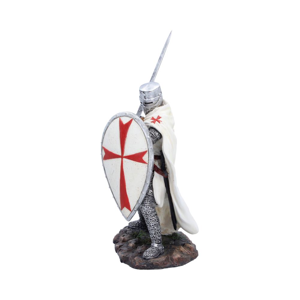 Knight Templar Medieval Figurine - Angle of raised sword and pale cape