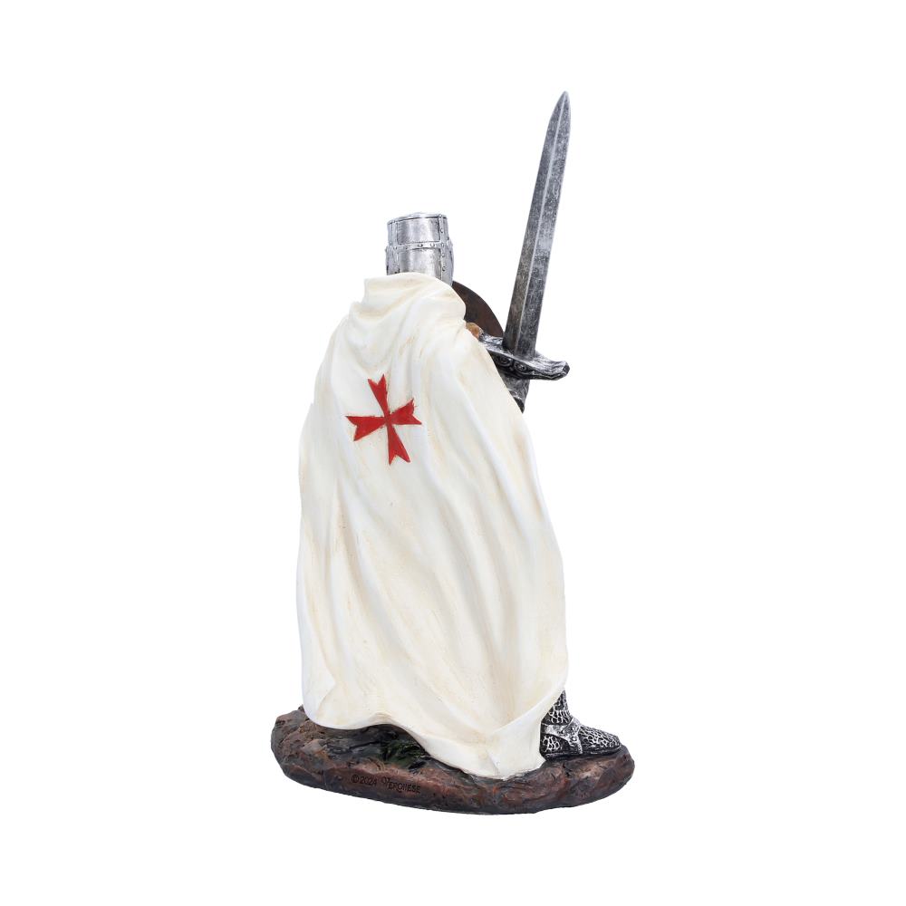 Knight Templar Medieval Figurine - Rear showing red cross across white cloak