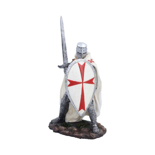 Knight Templar Medieval Figurine - Front showing white knight with red-cross shield
