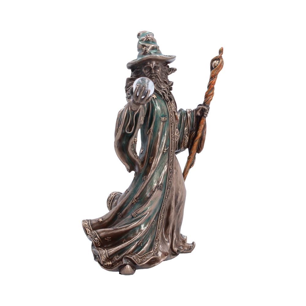 The Sorcerer Bronze-Finish Wizard Figurine - Opposite angle of clear-looking orb and beard