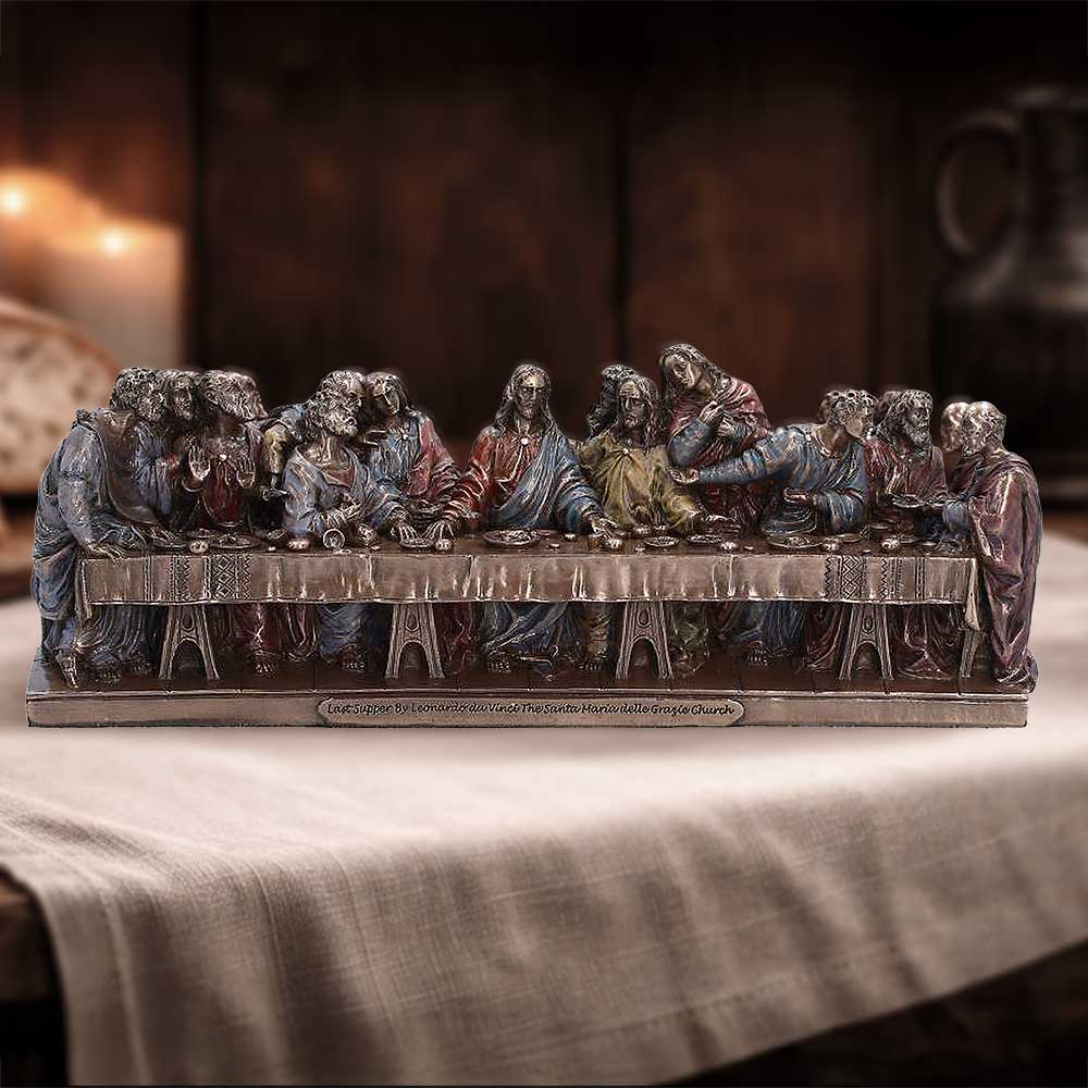 The Last Supper Small Bronze-Finish Figurine - Last Supper figure group in a styled display