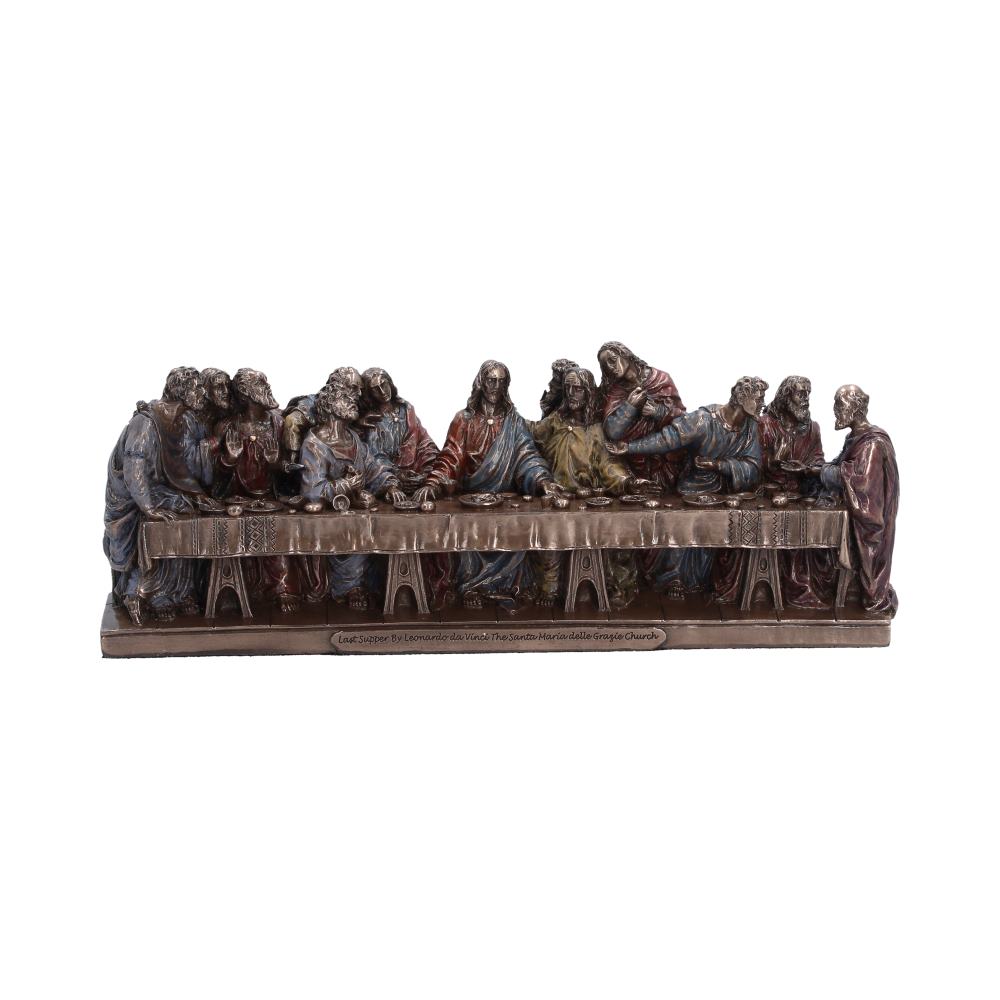 The Last Supper Small Bronze-Finish Figurine - Front showing figures gathered around long table