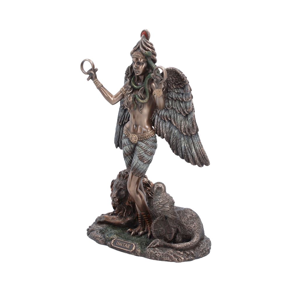 Ishtar Goddess of Love and Power Figurine - Angle of headdress, raised hands and animal base