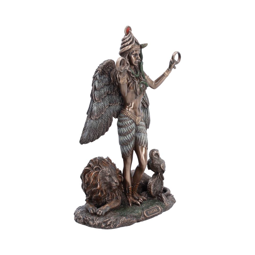 Ishtar Goddess of Love and Power Figurine - Opposite angle of bronze-toned goddess and companions