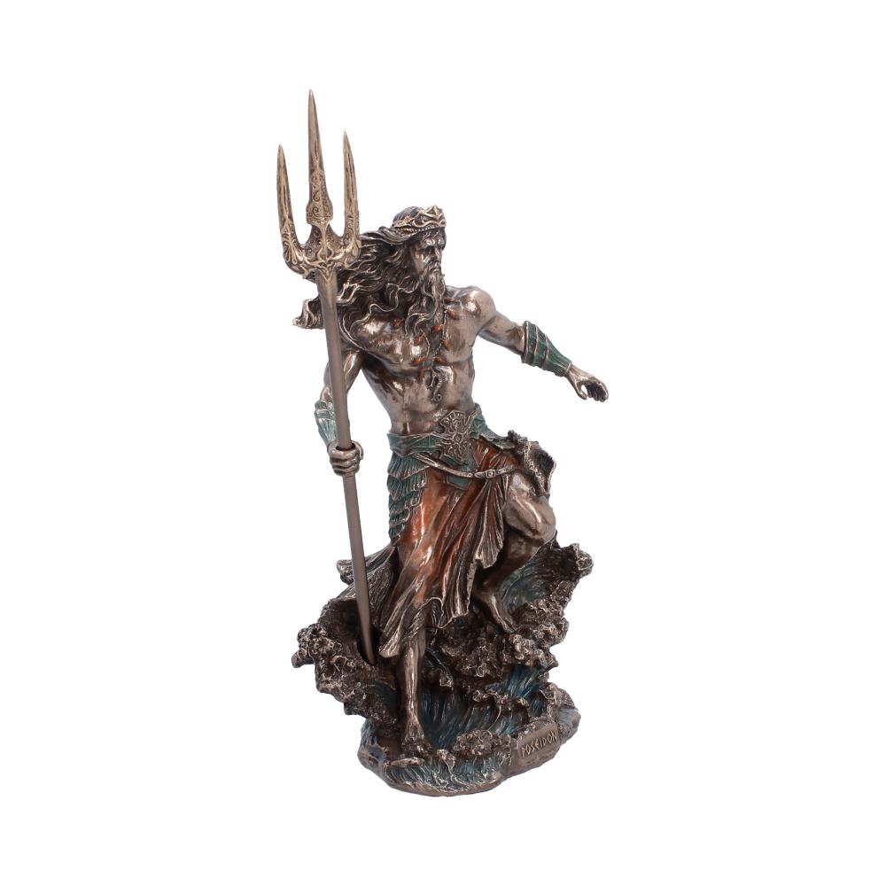 Poseidon Greek God of the Sea Figurine - Opposite angle of raised trident and coloured drapery