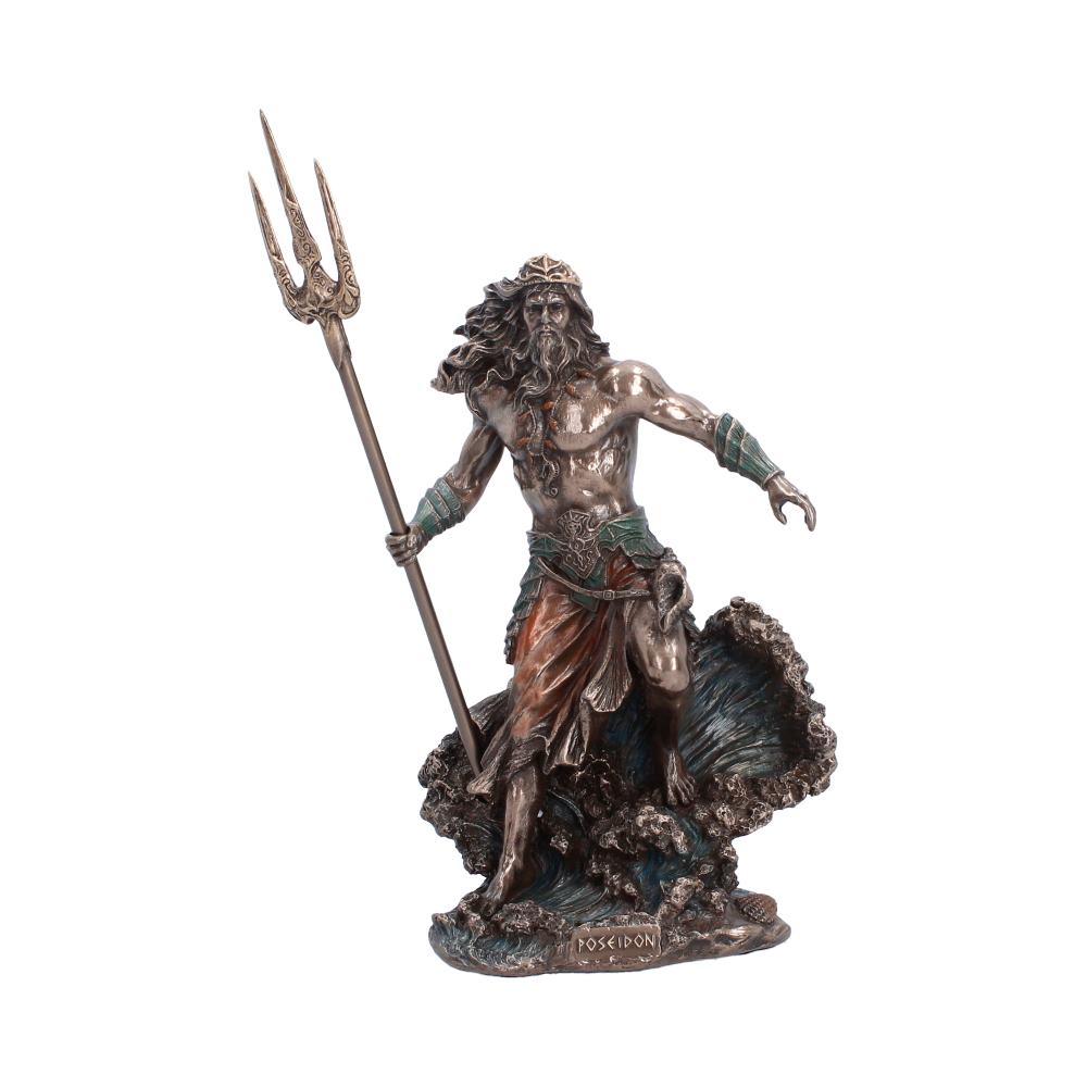 Poseidon Greek God of the Sea Figurine - Front showing Poseidon with trident above waves