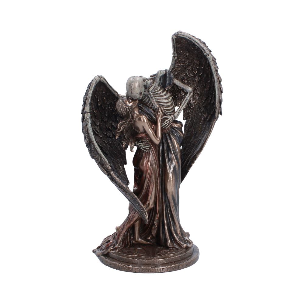The Kiss of Death Bronze-Finish Figurine - Front showing winged skeleton embracing a woman