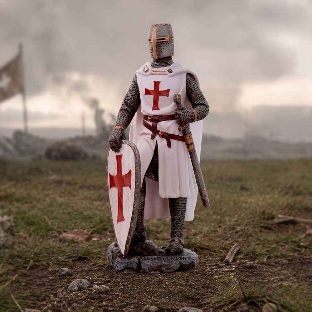 Templar’s Oath Knight Figurine - red-cross knight in a medieval-themed display setting