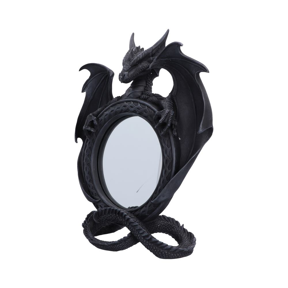 Darkwing Reflection Dragon Mirror - angled reflective centre with horned head above the frame