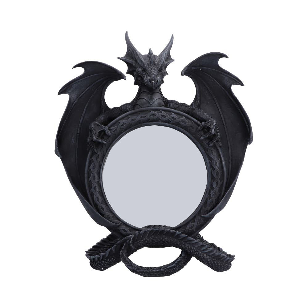 Darkwing Reflection Dragon Mirror - oval mirror surrounded by a black dragon and spread wings
