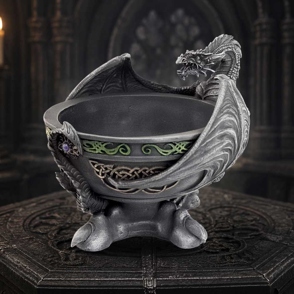 Darkwing Hoard Dragon Trinket Dish - dragon dish displayed in a dark fantasy setting