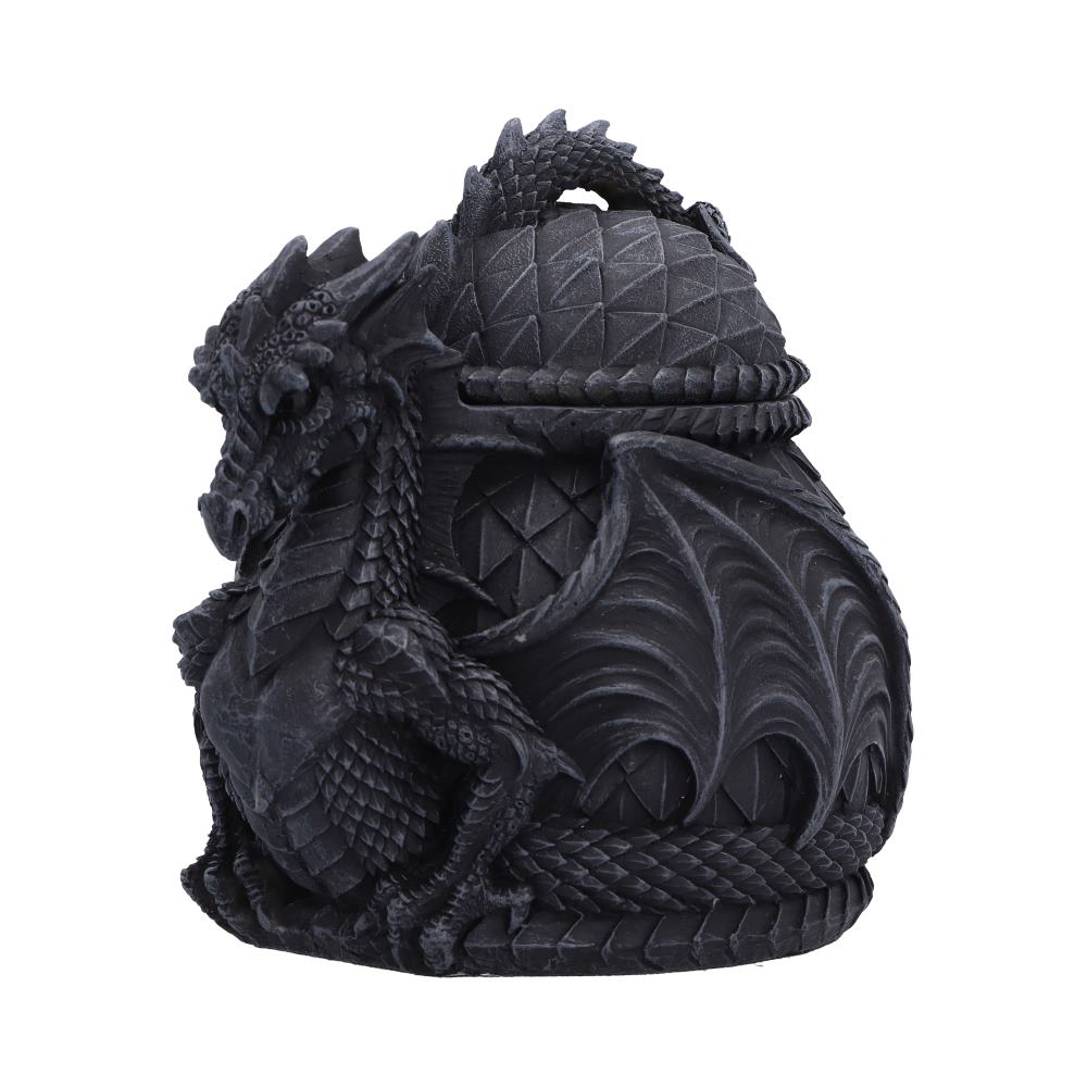 Darkwing Treasure Box - angled view of the patterned lid and wrapped dragon form
