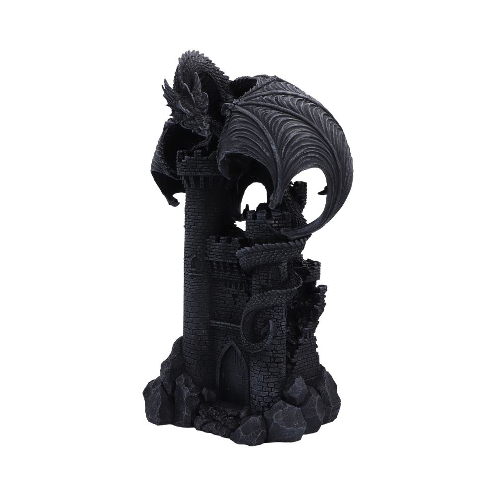 Dark Citadel Dragon Ornament - angled castle scene with dragon head reaching forward