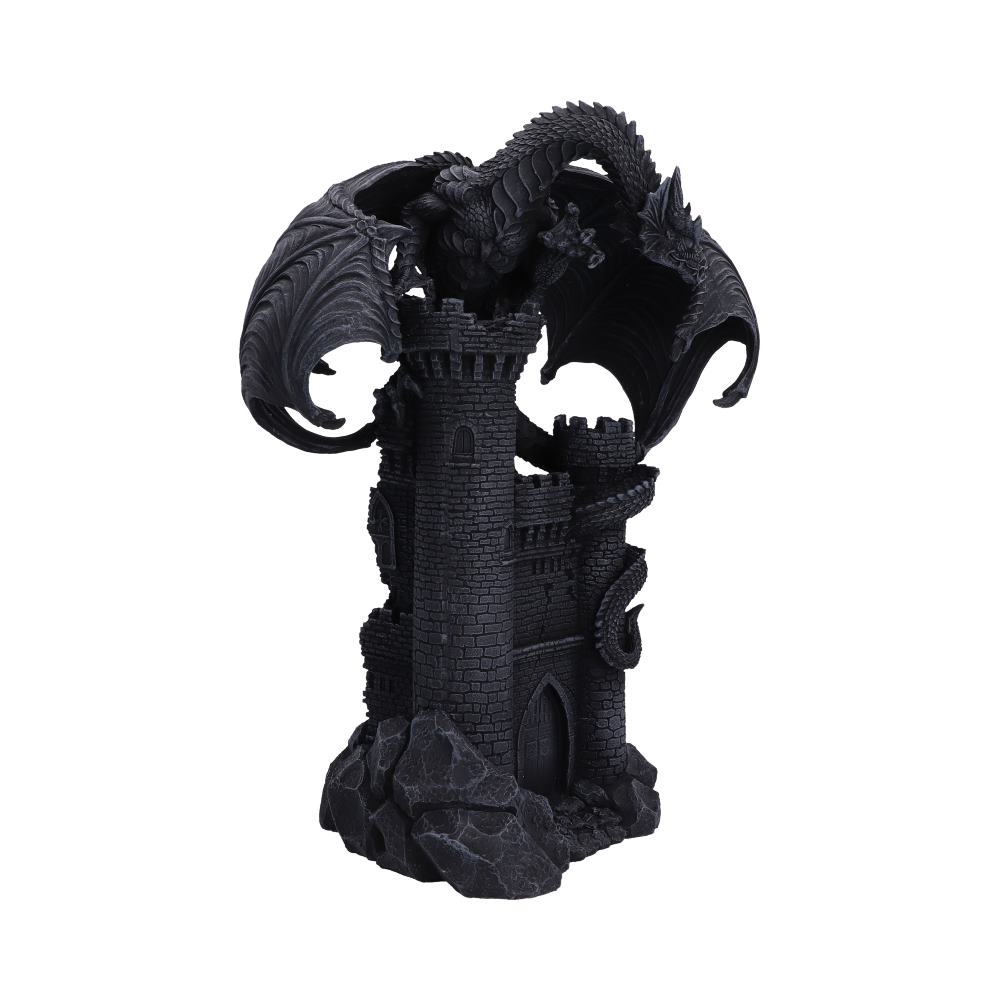 Dark Citadel Dragon Ornament - side view of the castle towers and outstretched wing