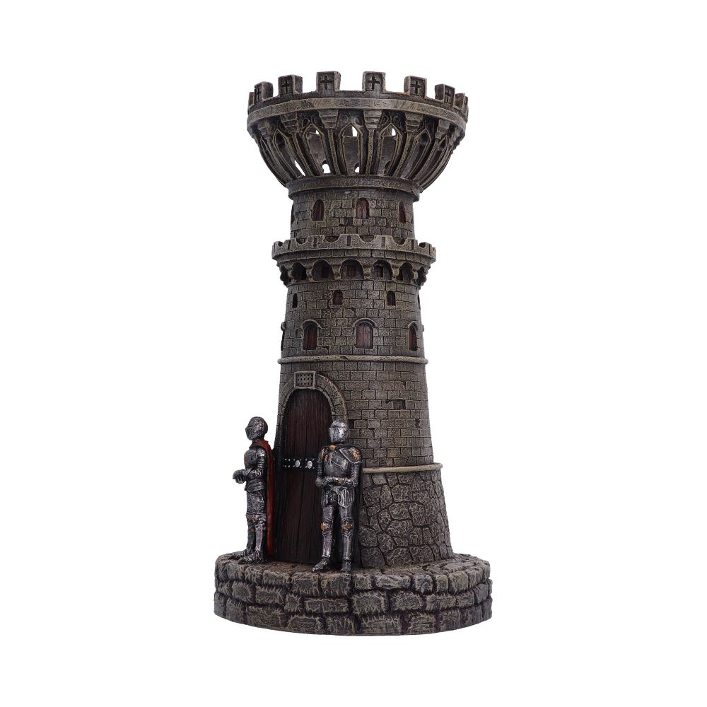 Kings Watch Castle Candle Holder - angled stone-effect towers beneath the candle recess