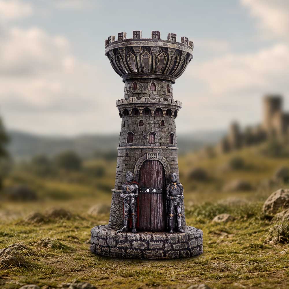 Kings Watch Castle Candle Holder - medieval castle candle holder in a stone-themed setting