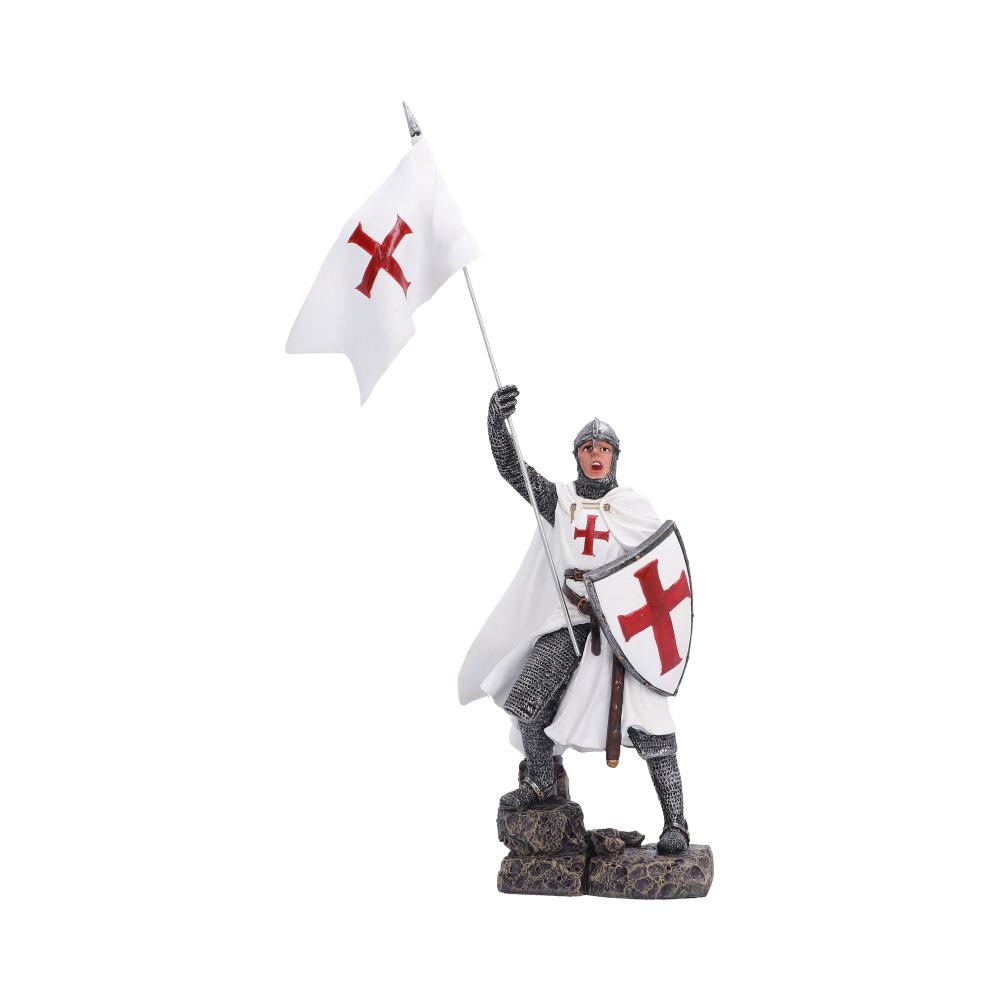 Banner of Glory Knight Figurine - knight raising a red-cross banner above his shield