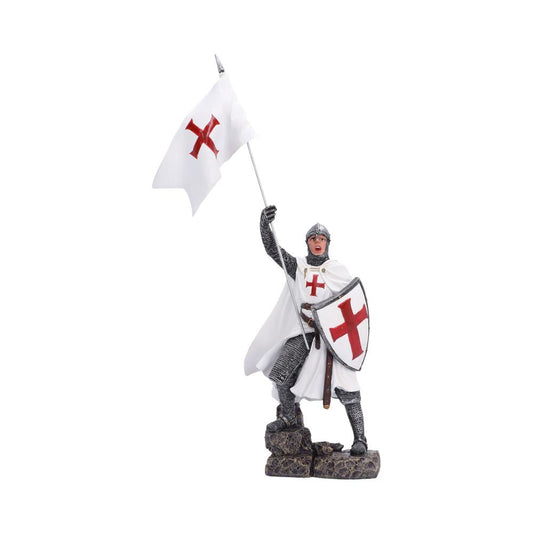 Banner of Glory Knight Figurine - knight raising a red-cross banner above his shield