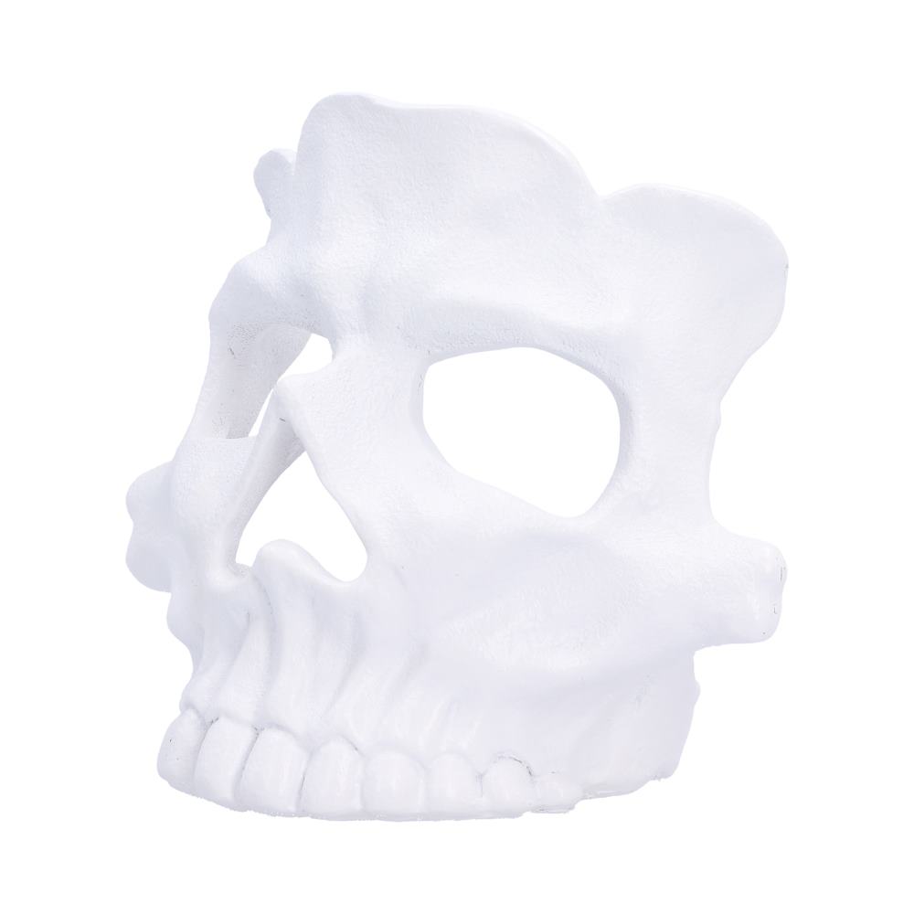 Afterglow White Skull Tea Light Holder - angled pale skull tea light holder with sculpted teeth