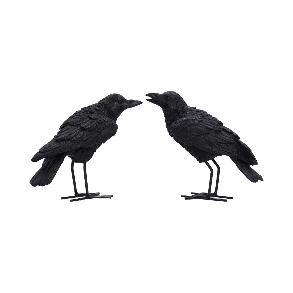 Watchful Pair Raven Ornament Set - opposite view of the two birds and differently angled heads