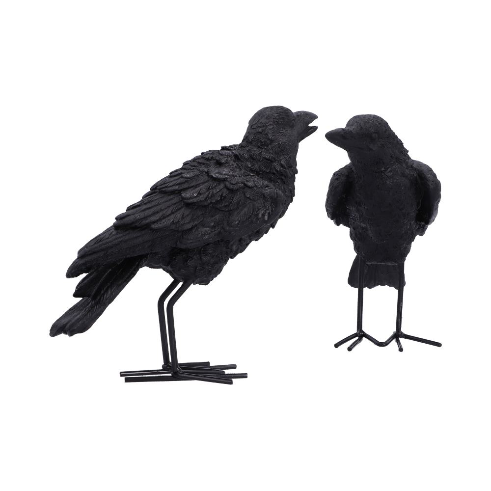 Watchful Pair Raven Ornament Set - side profiles of the separate standing raven ornaments