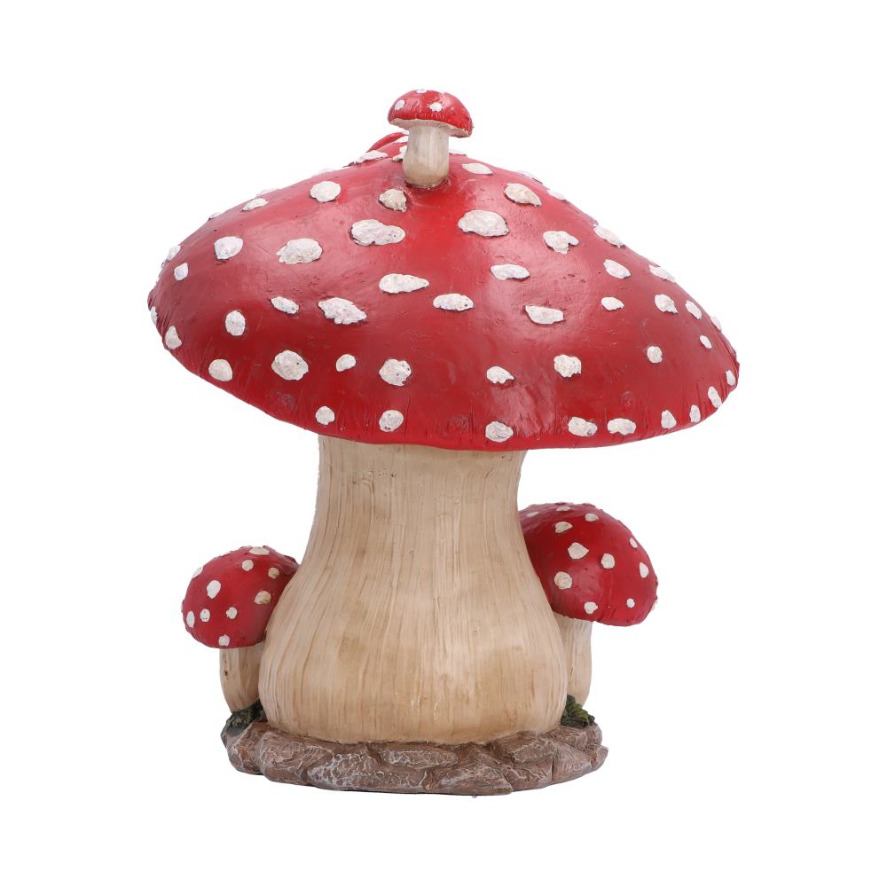 Toadstool Cottage Ornament - rear of the cream walls beneath spotted mushroom roofs