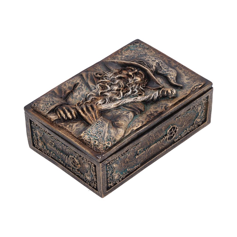 Wizard’s Hoard Trinket Box - angled view of the bearded wizard and decorated box sides