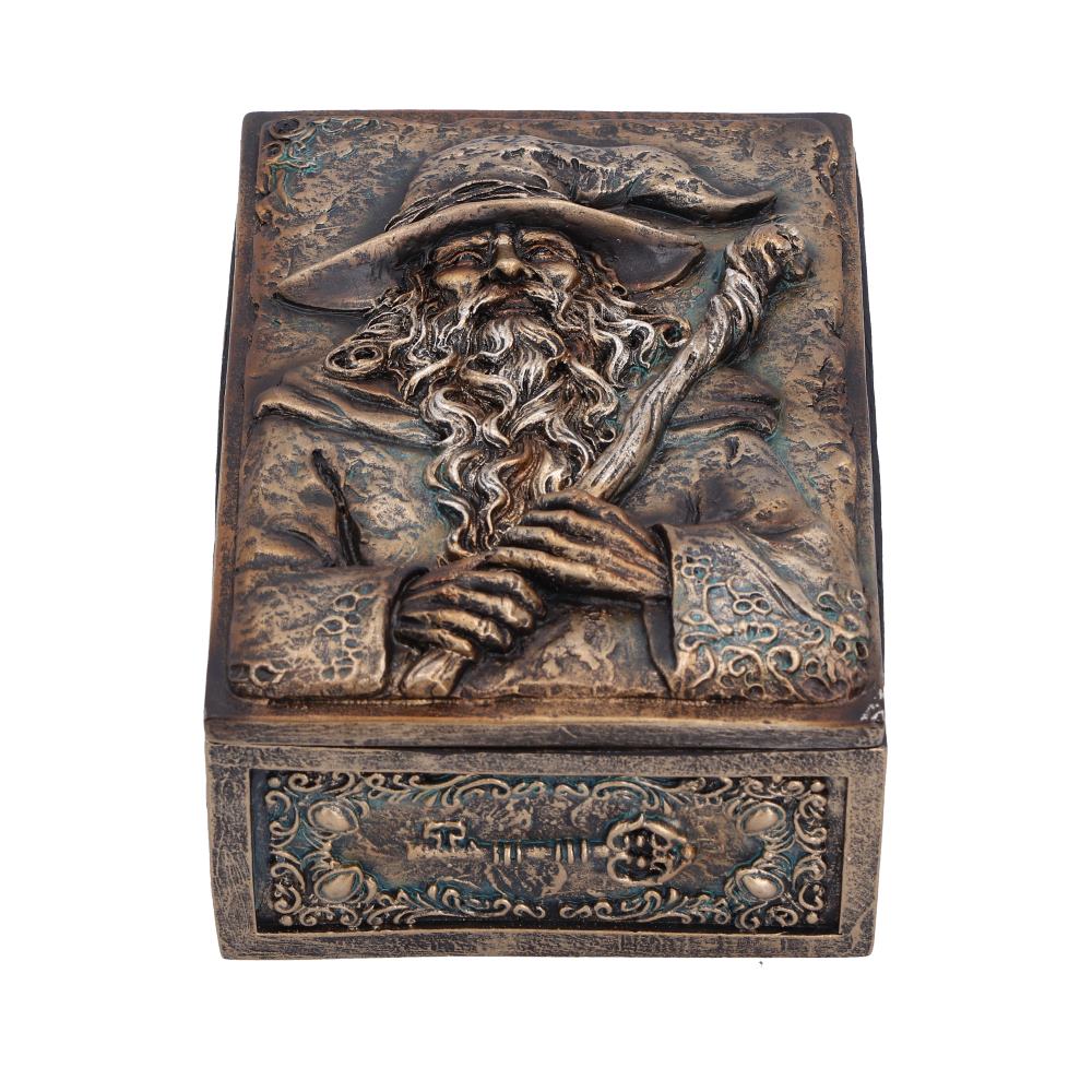 Wizard’s Hoard Trinket Box - wizard portrait relief across the patterned trinket-box lid