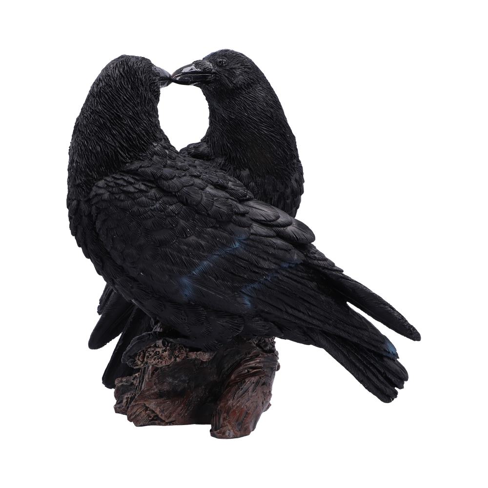 Midnight Kiss Raven Ornament - side profile of the touching beaks and folded wings