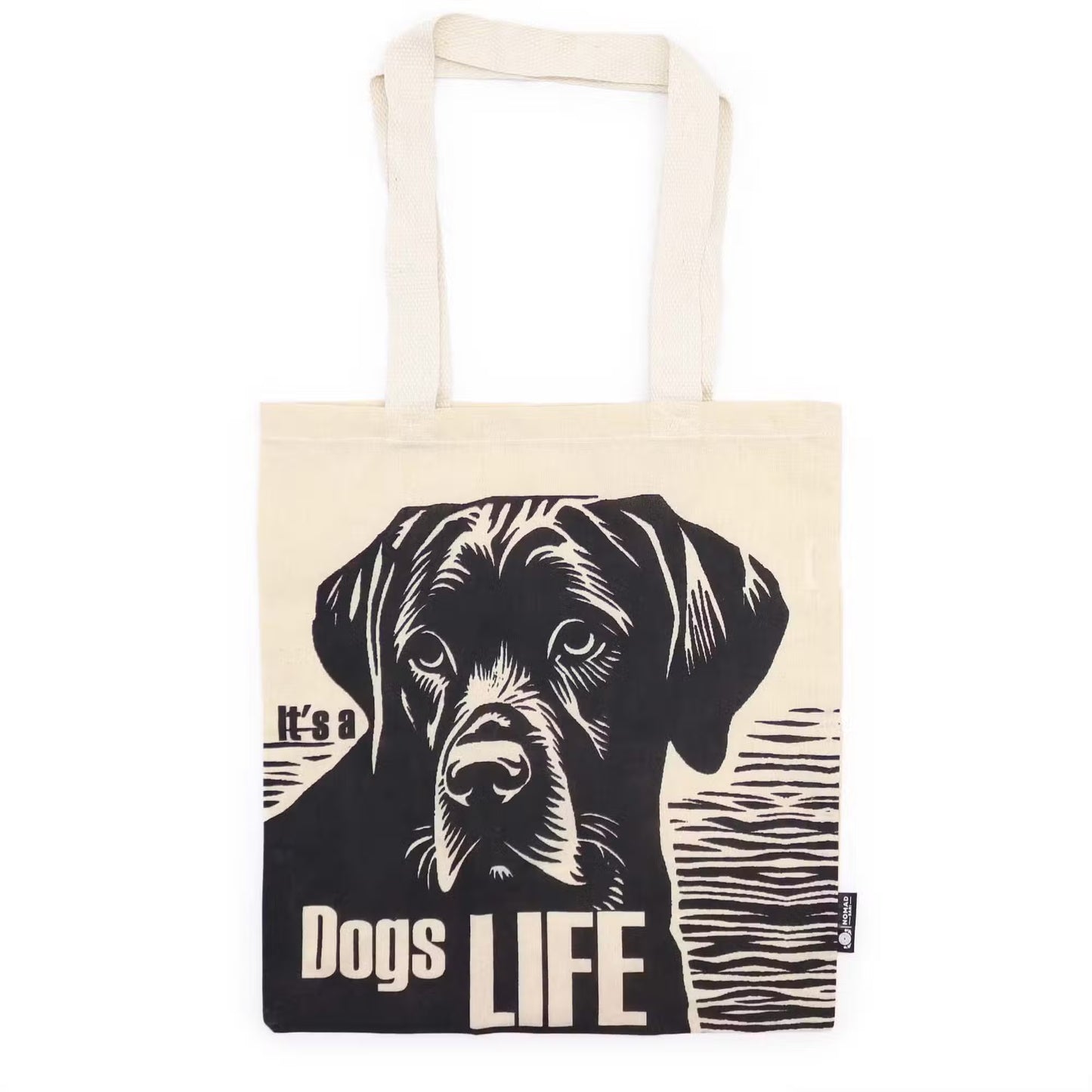 It's a Dog's Life natural 4oz cotton tote bag featuring a playful dog illustration.