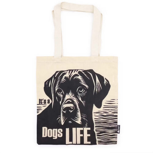 It's a Dog's Life natural 4oz cotton tote bag featuring a playful dog illustration.