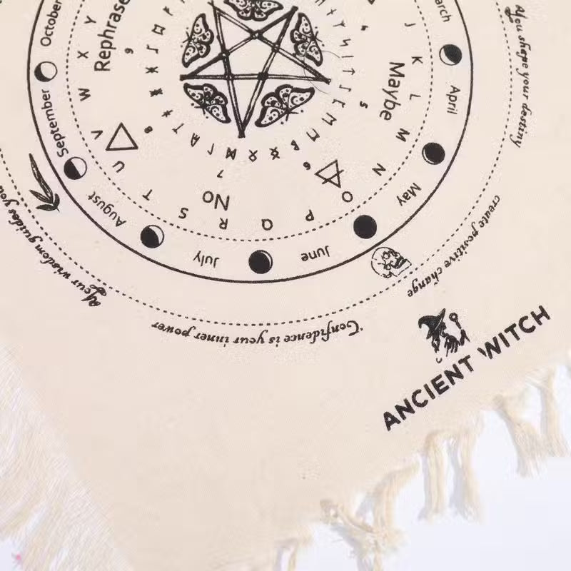 Ancient Witch Pendulum Divination Cloth - Mystic Moth - Natural & Black