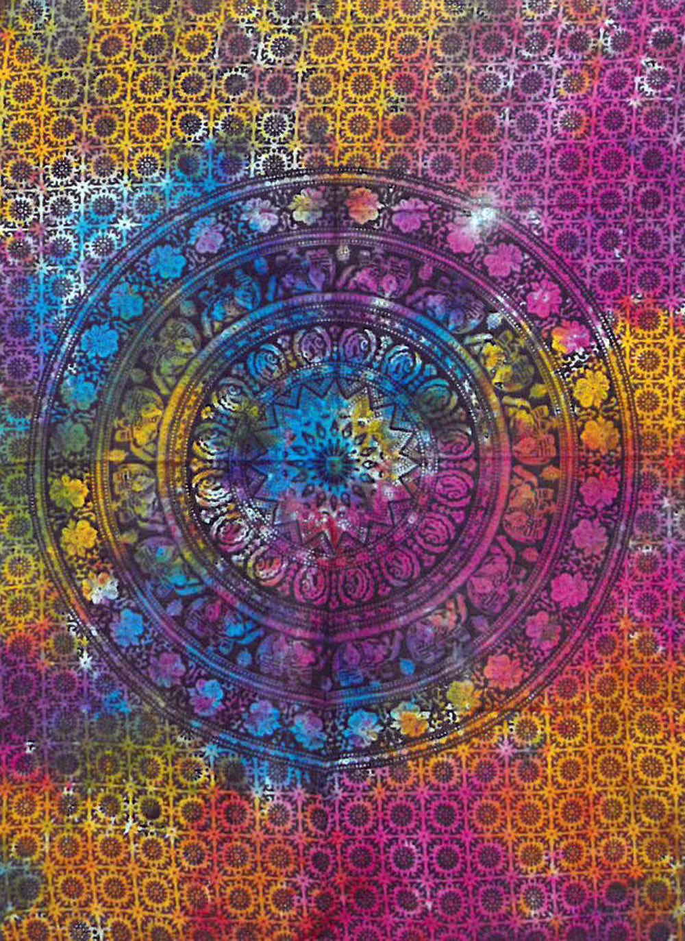 Colourful Mandala Elephant cotton wall art with repeating elephant motifs