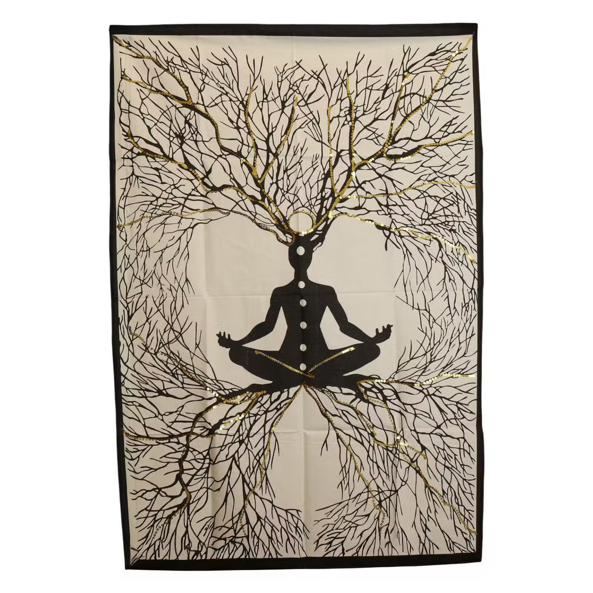 Chakra Earth Connection cotton wall art with meditative figure and root design 70x110cm UK