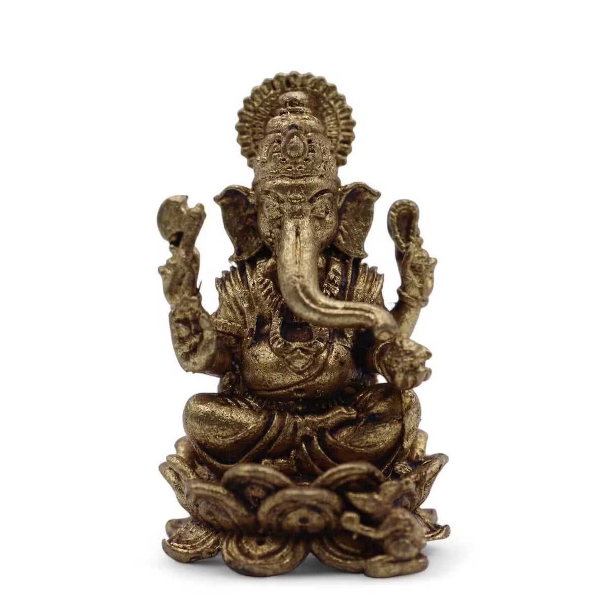 Brass Ganesha obstacle remover figurine seated on lotus base 37mm Hindu deity ornament UK